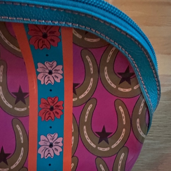 Catchfly Vinyl Cosmetic Bag Wristlet Horseshoes Pink Turquoise - Picture 9 of 10